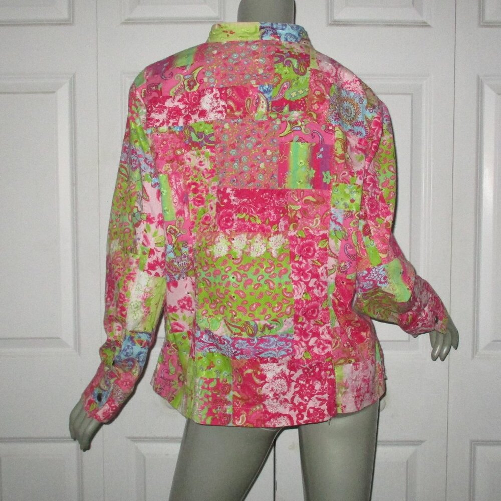 Cj Banks Red & Pink Patchwork Pattern Denim Snap … - image 4